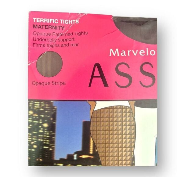 Assets by Spanx 1 Marvelous Mama Maternity Tights Opaque Stripe Pattern Black - Picture 3 of 7